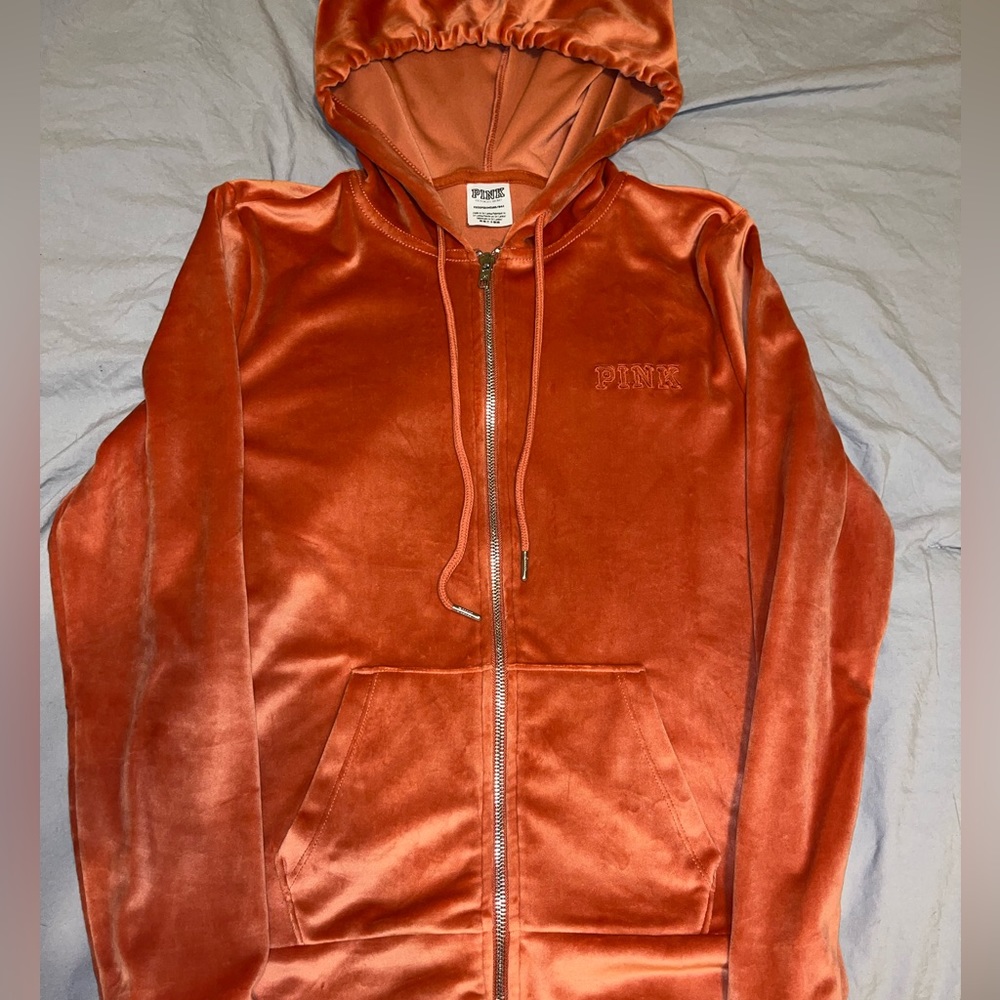 PINK Victoria Secret Peach Velour Hoodie size XS
